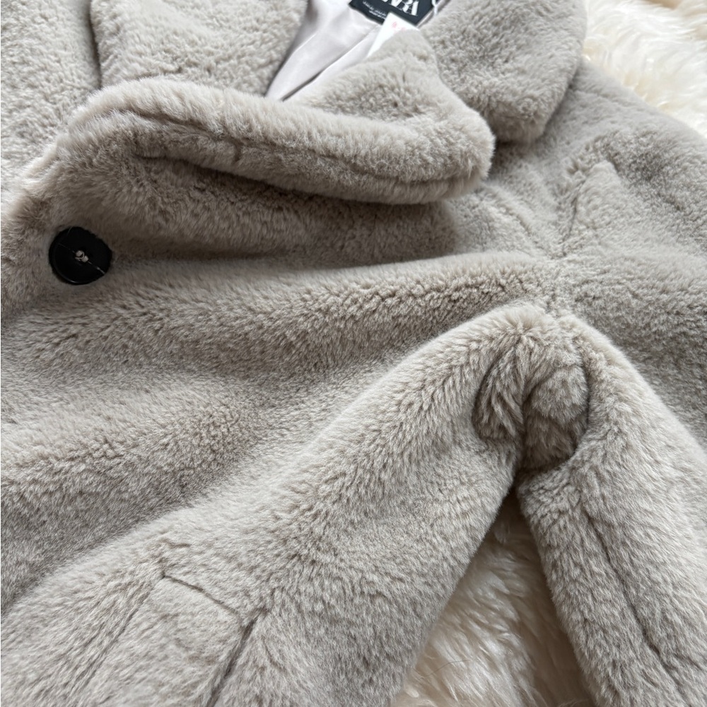 nwt zara grey faux fur coat xs - Picture 9 of 14